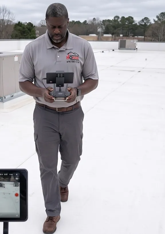 High-resolution aerial drone operator remote controller with telemetry screen